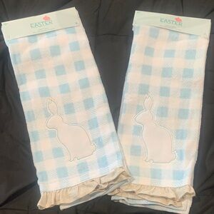 Blue and White Plaid Easter Towels with Bunny Design